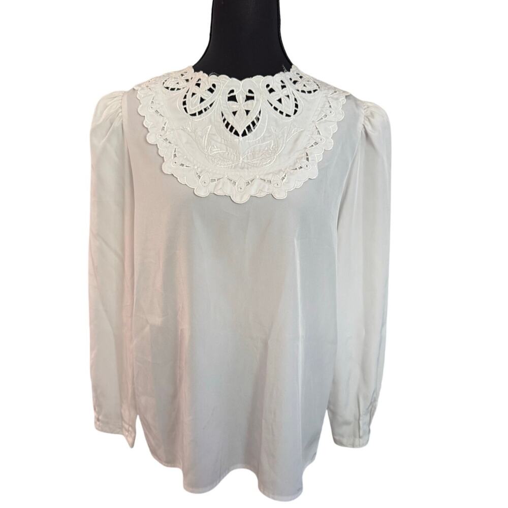 Vintage Cottagecore Romantic Embroidered Blouse L 11/12‎